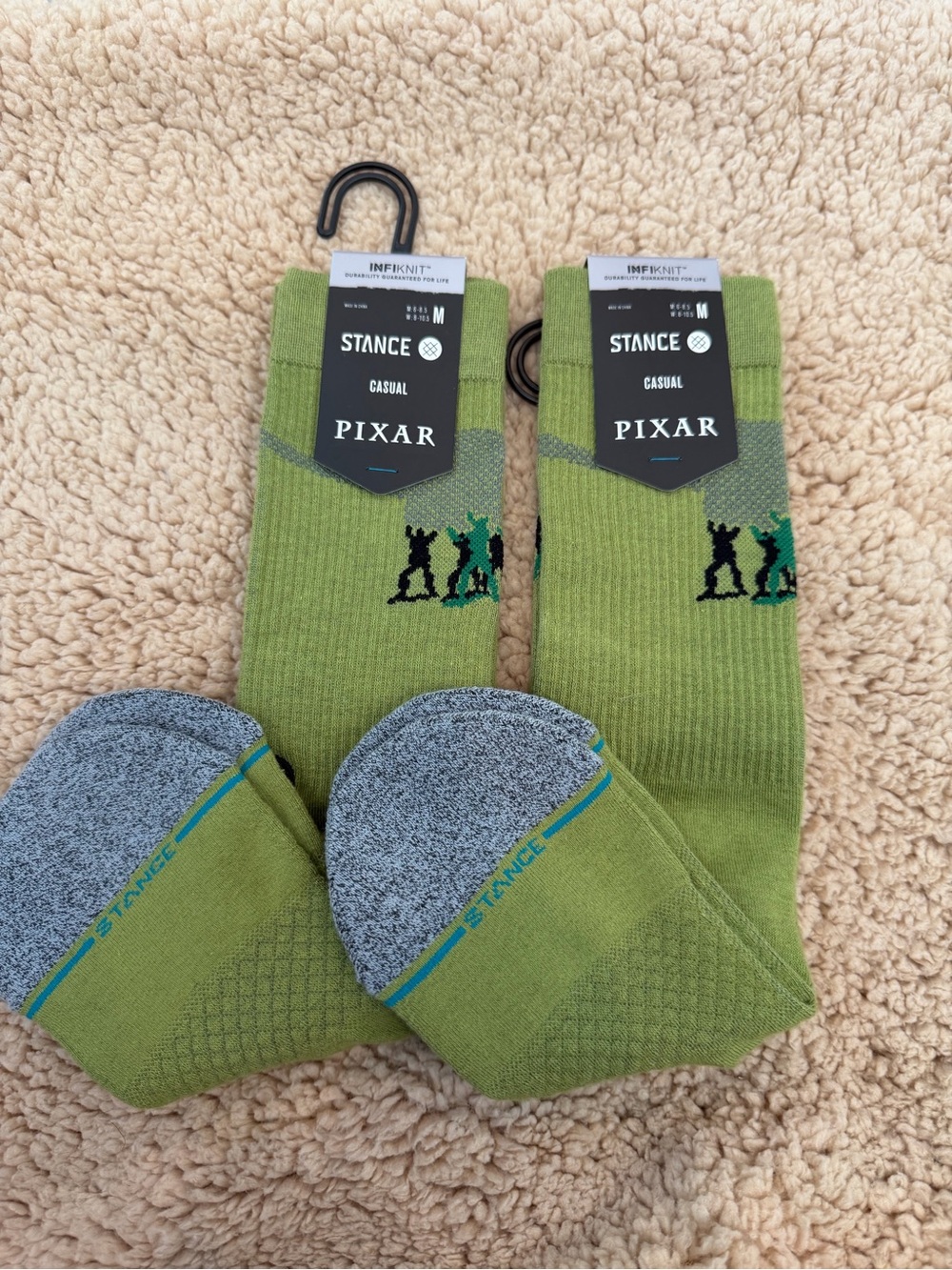 2 pair Stance x Pixar Olive Green Casual Crew Socks